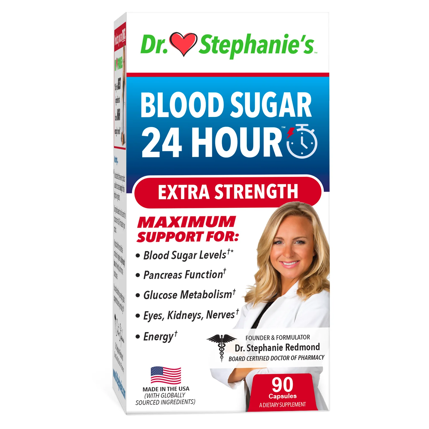 Dr. Stephanie's Blood Sugar Support 24 Hour Supplement - Extra-Strength Capsules for Pancreas Health