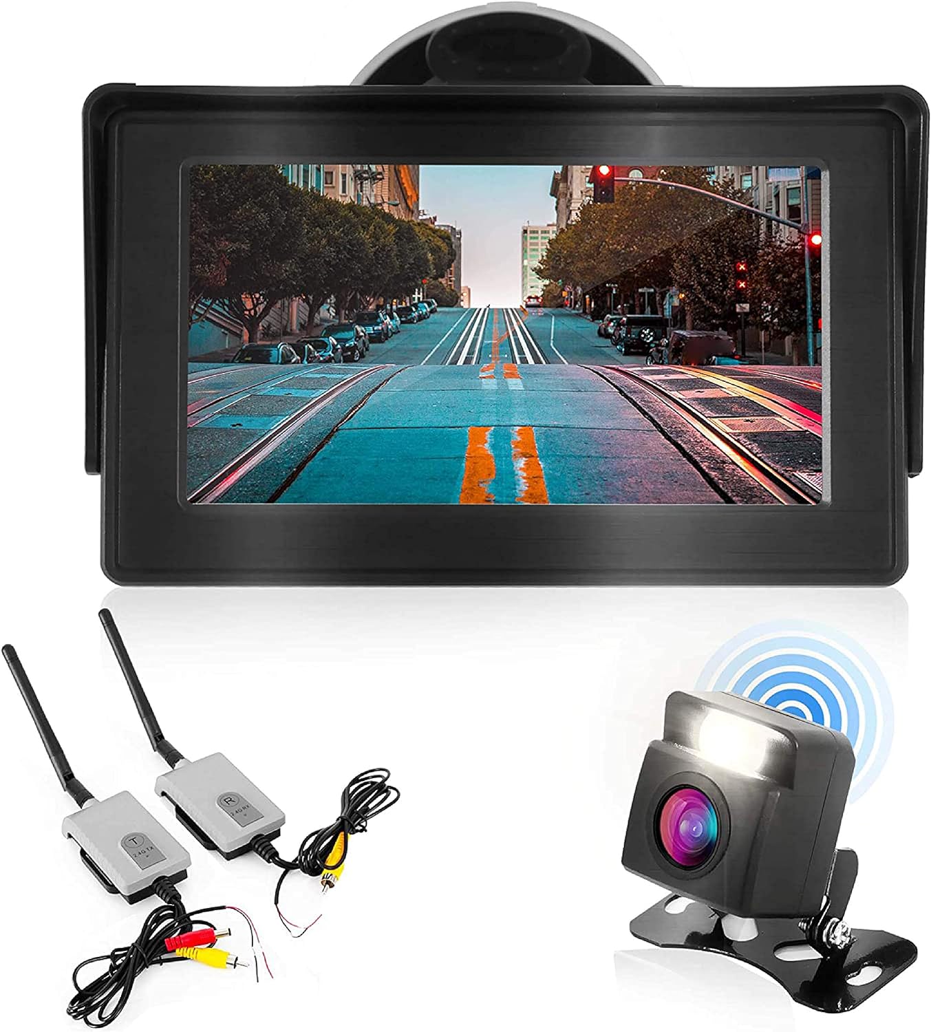 Wireless Backup Rear View Camera - Waterproof Car Parking Rearview Reverse Safety/Vehicle Monitor System w/ 4.3” Video Color LCD Display Screen, Distance Scale Lines, Night Vision - Pyle PLCM4580WIR Pack of 2