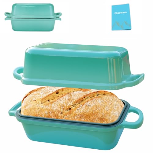 9X5 Inch Enameled Cast Iron Bread Pan with Lid, 2 in 1 Bread Pans for Homemade Bread – Sourdough Loaf Pan for Baking, Heavy-Duty Bread Baking Pan, Bread Loaf Pan with Lid, 2 Piece Set(Lake blue)