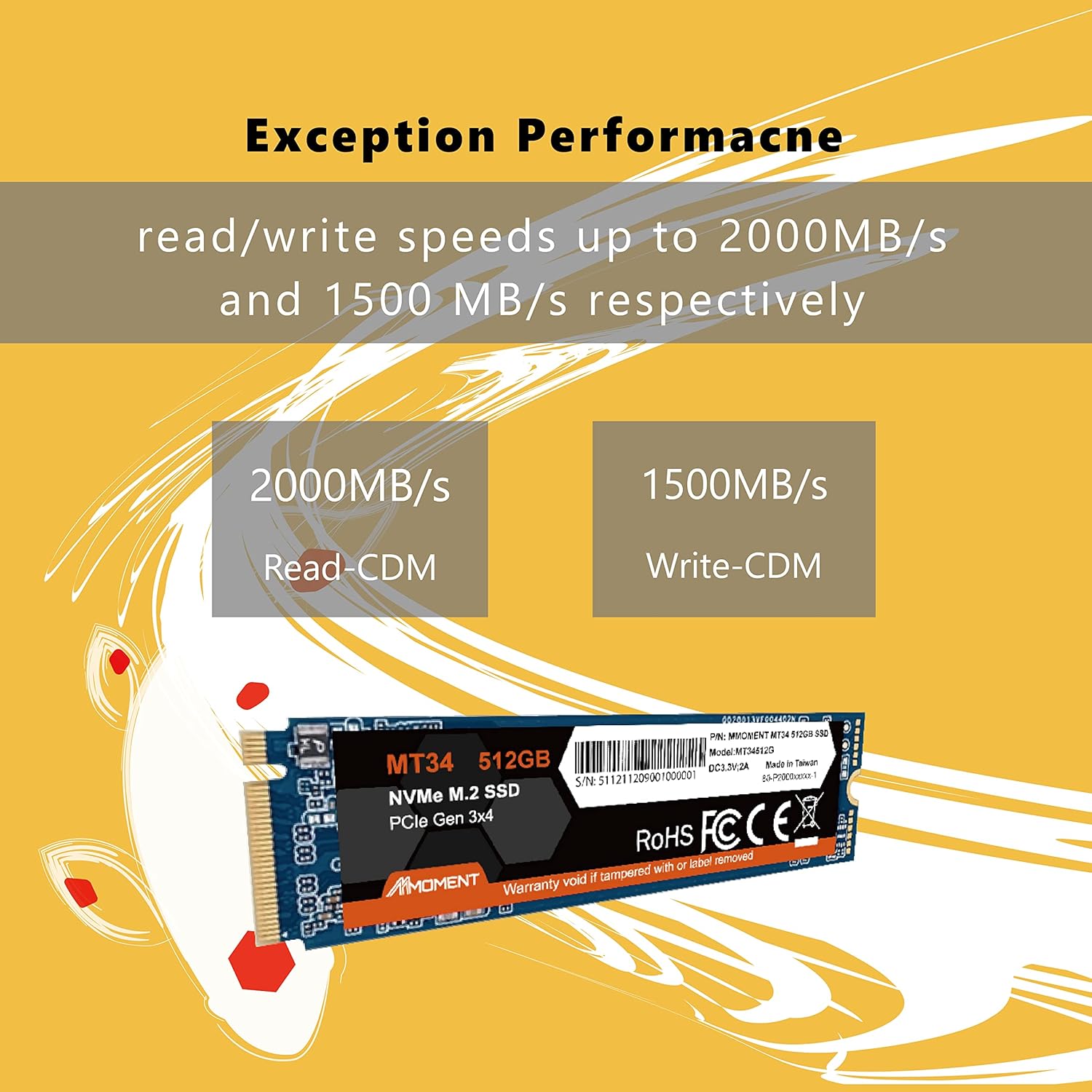 Mmoment 512GB NVMe M.2 2280 PCIe Gen 3x4, Solid State Drive Internal SSD Pack of 2