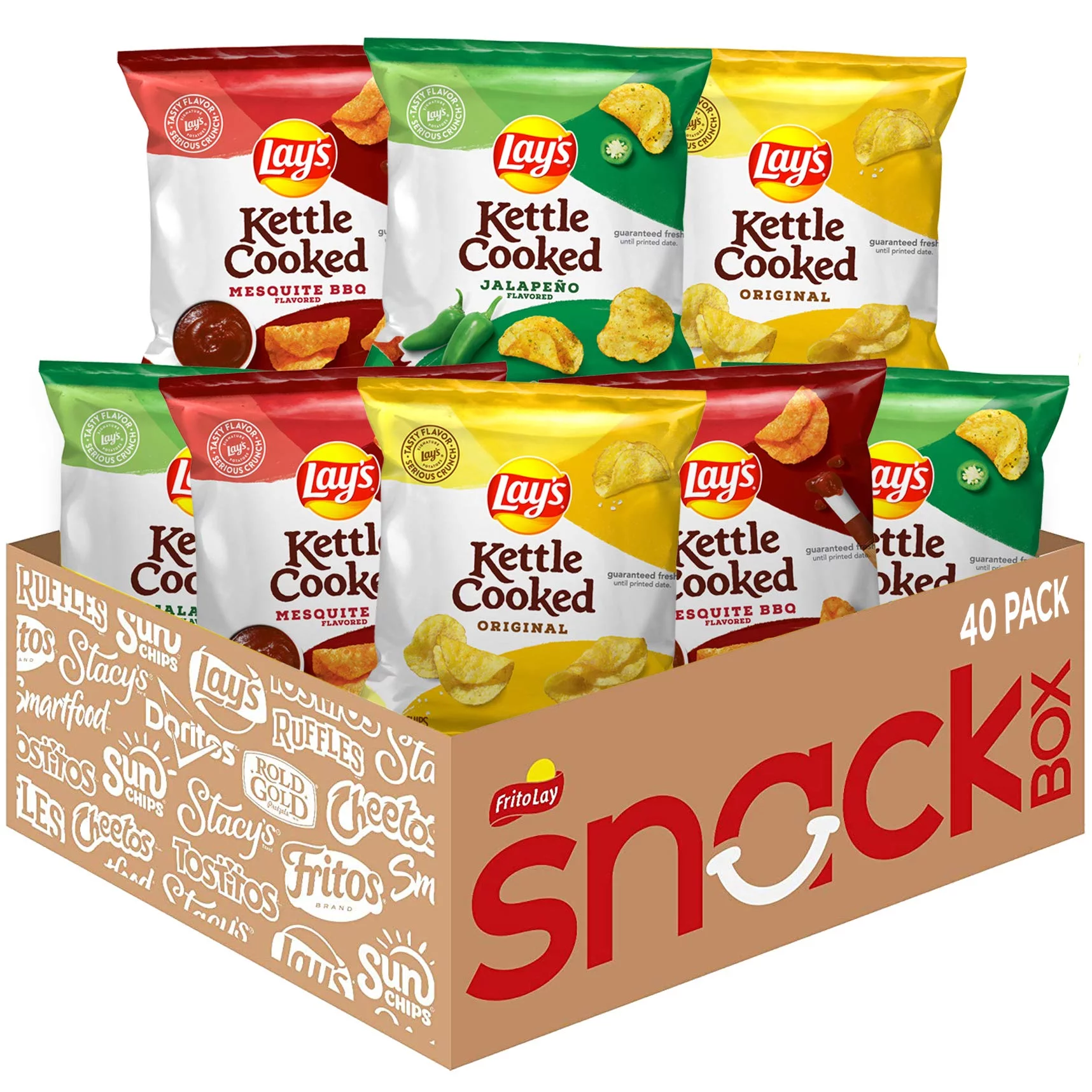 Lay,S Kettle Cooked Potato Chips Variety Pack, 0.85 Ounce (Pack Of 40)