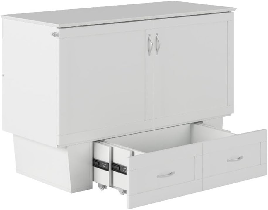 AFI, Monroe Murphy Bed Chest with 6 inch Memory Foam Folding Matttress, Built-in Charging Station and Storage Drawer, Full, White