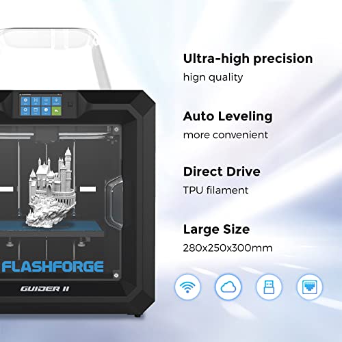 FLASHFORGE Guider IIS 3D Printer Auto Leveling with High Temperature Nozzle Large 3D Printer Built-in HD Camera, 280 * 250 * 300mm Printing Size for Industrial Use