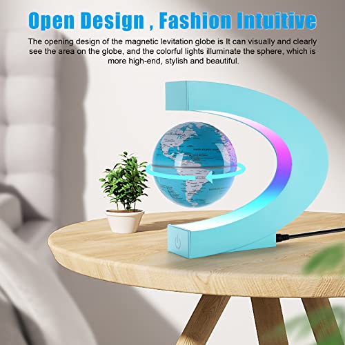 Floating Globe with LED Lights and Touch Switch C Shape Magnetic Levitation Floating Globe World Map for Desk Decoration (Sky_Blue)