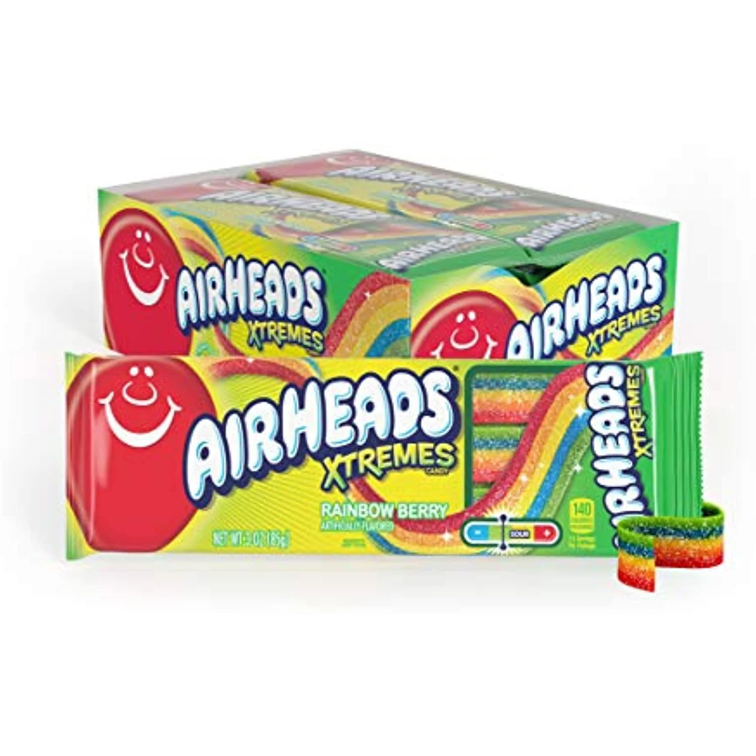 Airheads Xtremes Belts Sweetly Sour Candy Halloween Treat Non Melting Bulk Movie Theater And Party Bag, Rainbow Berry, 36 Ounce, Pack Of 12