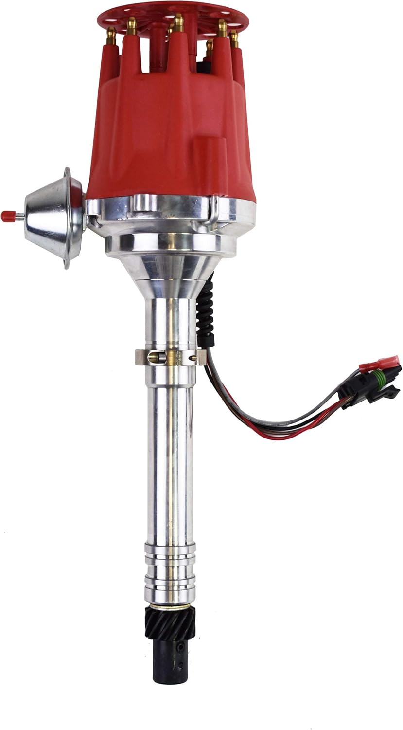 A-Team Performance - Pro Billet Series - Compatible with CHEVY GMC Chevrolet SBC BBC V8 327 350 396 454 Ready to Run Distributor with Fixed Collar R2R Red Cap