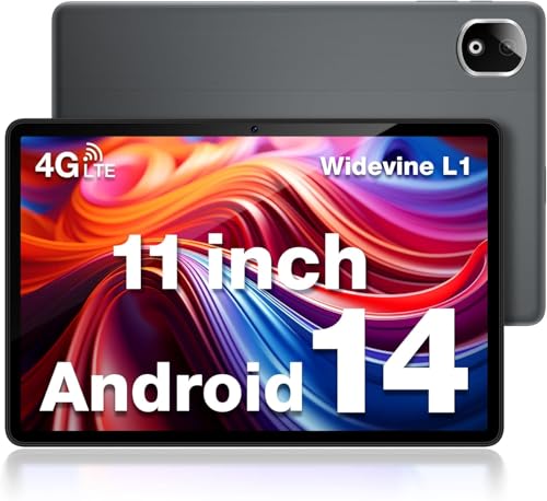 DOOGEE 11 Inch Tablet (2024), T30E Android 14 Tablet with 9GB RAM 128GB ROM/TF 1TB, 4G Cellular Tablets with Dual Sim Slot, Octa Core, 8000mAh, Widevine L1, Face Unlocked, BT5.0, 5G WiFi, GPS (Black)