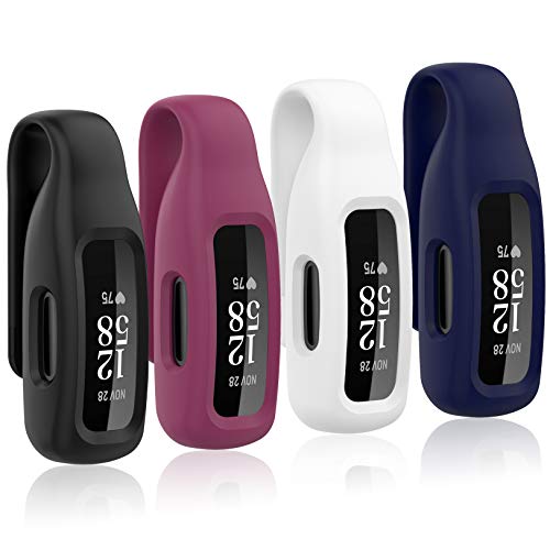 4-Pack Clip Case Compatible with Fitbit Inspire 2/Fitbit Inspire 3, Soft Silicone Clip Clasp Accessory Replacement for Fitbit Inspire 2/Inspire 3 (Black/White/Wine Red/Navy)