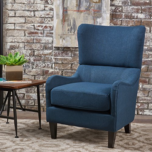 Merax High Back Accent Chair Living Room Quentin Sofa Armchair with Wood Legs, Navy Blue