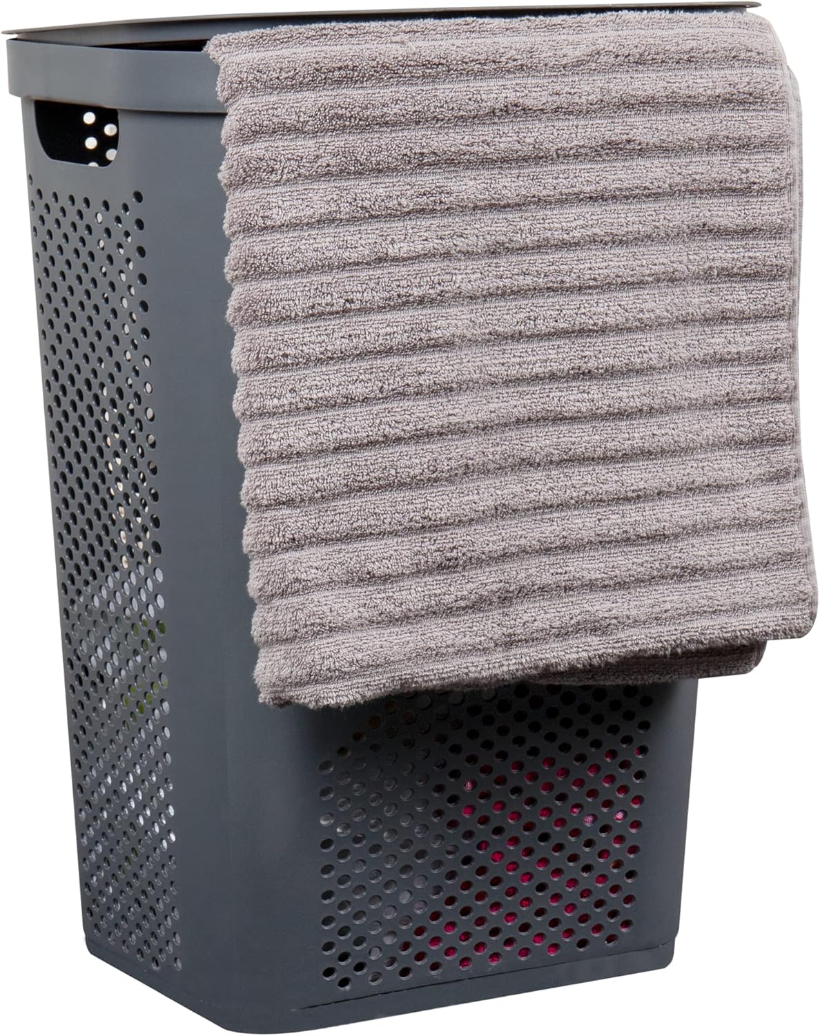 Mind Reader 60L Slim Laundry Hamper, Clothes Basket, Lid, Ventilated, Plastic, 17.25