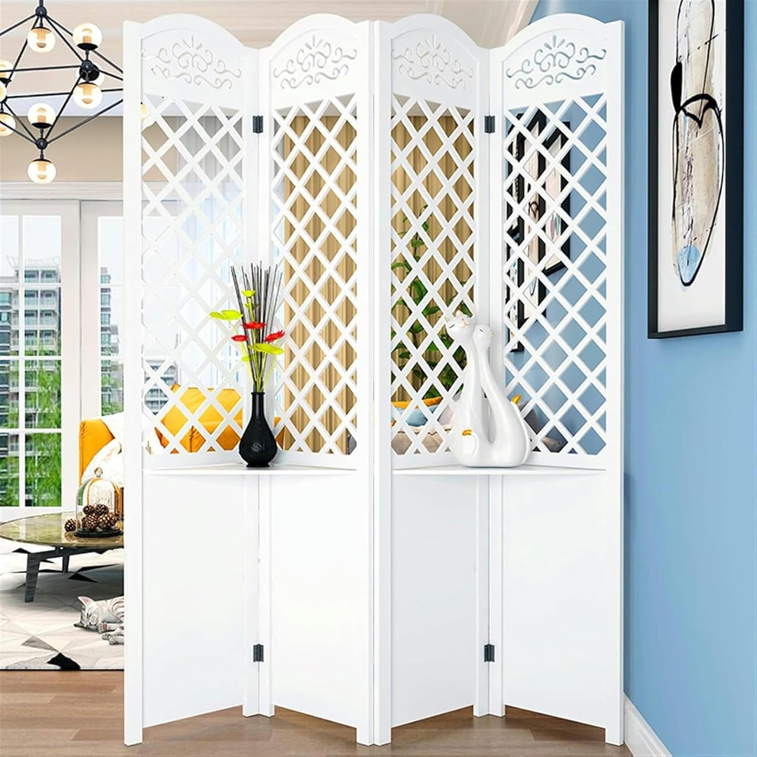 6Ft Tall Room Divider, 4 Panel Wood Room Dividers and Folding Privacy Screens for Home Office Bedroom Dorm Decor, Rustic Freestanding Partition Wall Dividers Screen