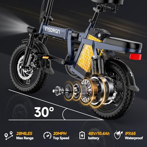 Folding Electric Bike for Adults, 20MPH Dual-Seat Ebike, MAX 45 Miles Range (PAS Mode) 499Wh Removable Battery, 9 Shocks Full Suspension, USB Charger, UL2849 Certified, 300lbs