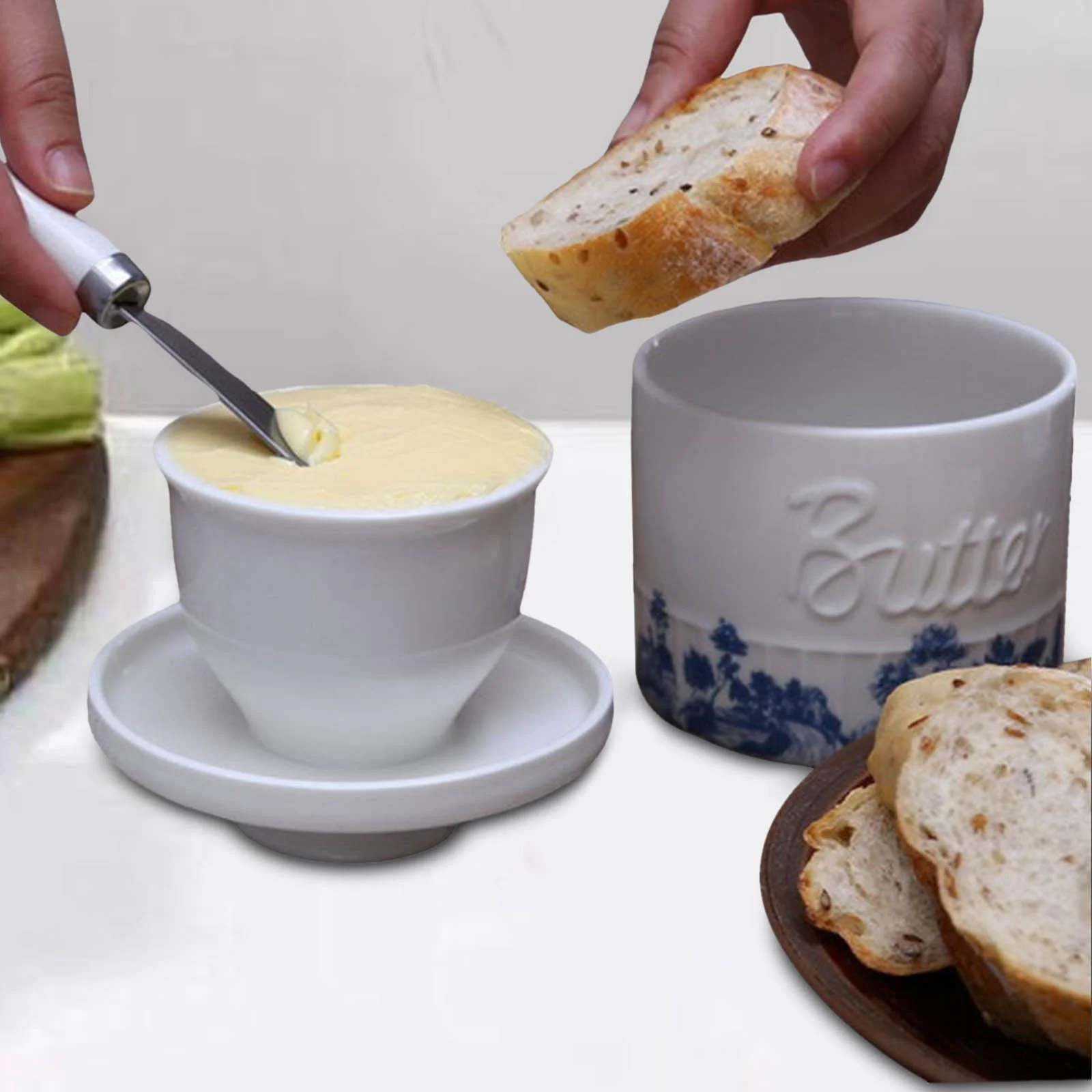 LOVIVER Butter Crock with Lid Butter Keeper for Soft Butter Durable Butter Container French Butter Dish for Restaurant Kitchen Cafe Household A