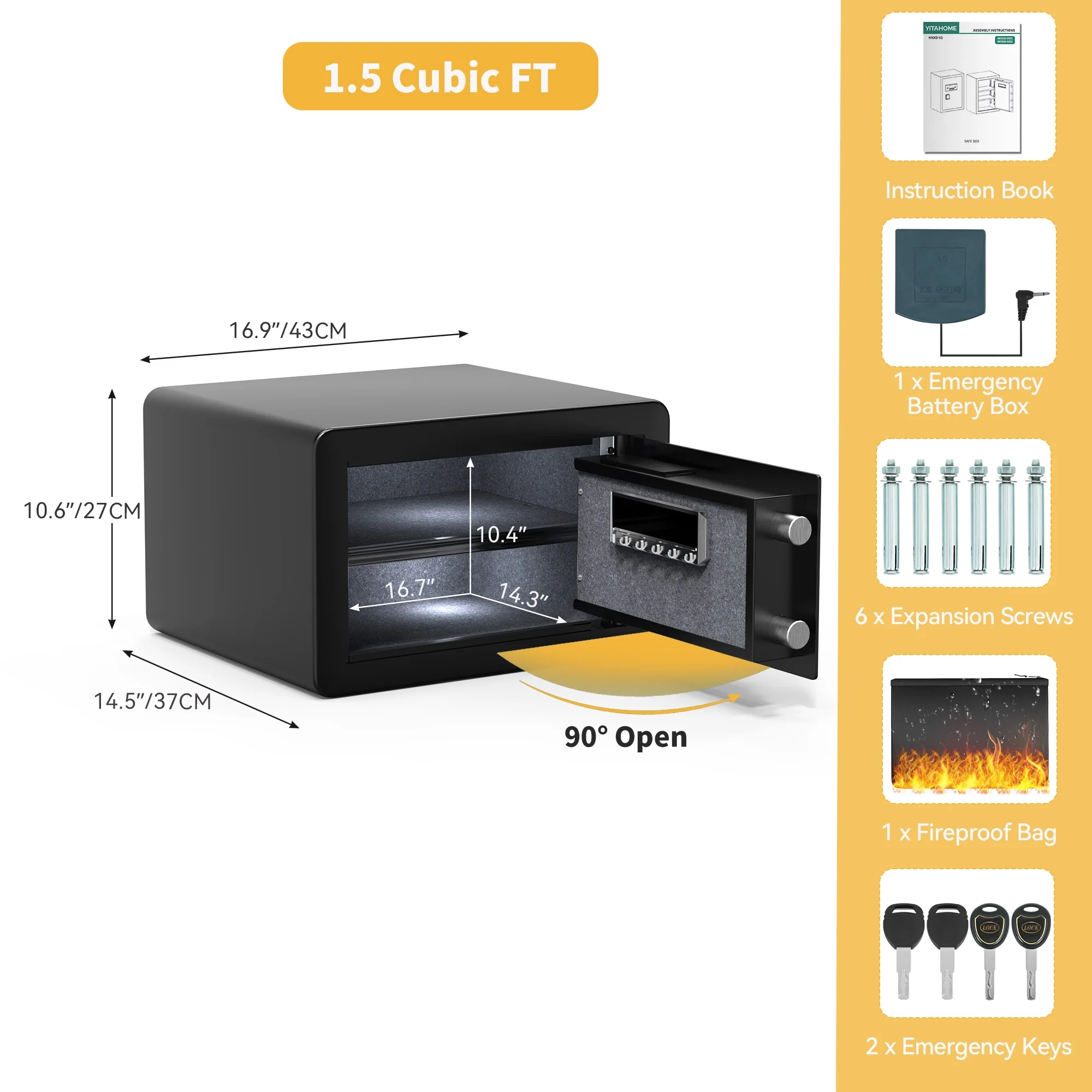 Dextrus Security Safe Box,1.5 CU.FT Safety Cabinet Money Safe with Digital Keypad for Documents and Valuables in Homes, Offices, and Hotels,16.93