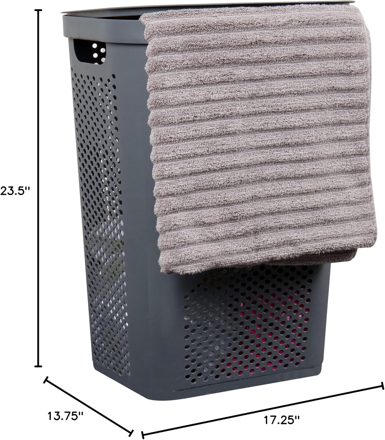 Mind Reader 60L Slim Laundry Hamper, Clothes Basket, Lid, Ventilated, Plastic, 17.25