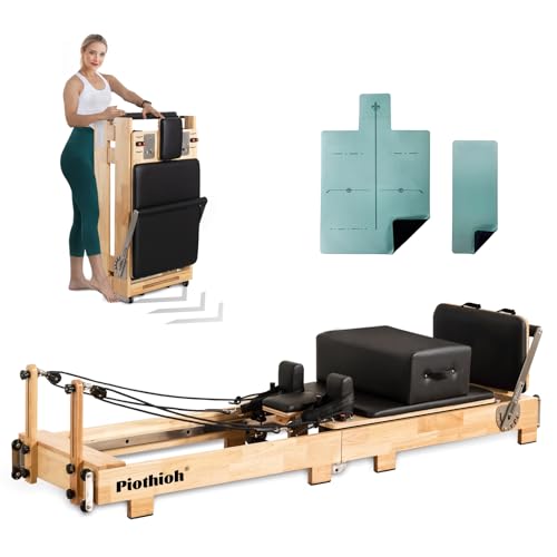 Pilates Reformer Machine - Foldable Wooden Reformer with Springs, Jump Board & Sitting Box | Home & Studio Use for Core Strength, Weight Loss | Oak Frame