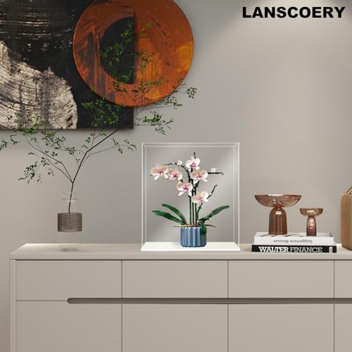 LANSCOERY Acrylic Display Case, Assemble Showcase Display Box for Collectibles, with Dustproof & Seamless Display Design, Suitable for Helmet 15.7x15.7x15.7inch Thick White Base