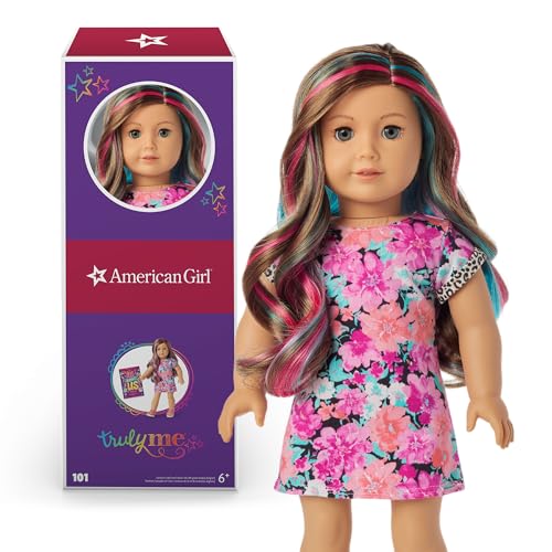 American Girl Truly Me 18-inch Doll #101 with Gray Eyes, Caramel Hair w/Highlights, Lt-to-Med Skin, Dress, For Ages 6+