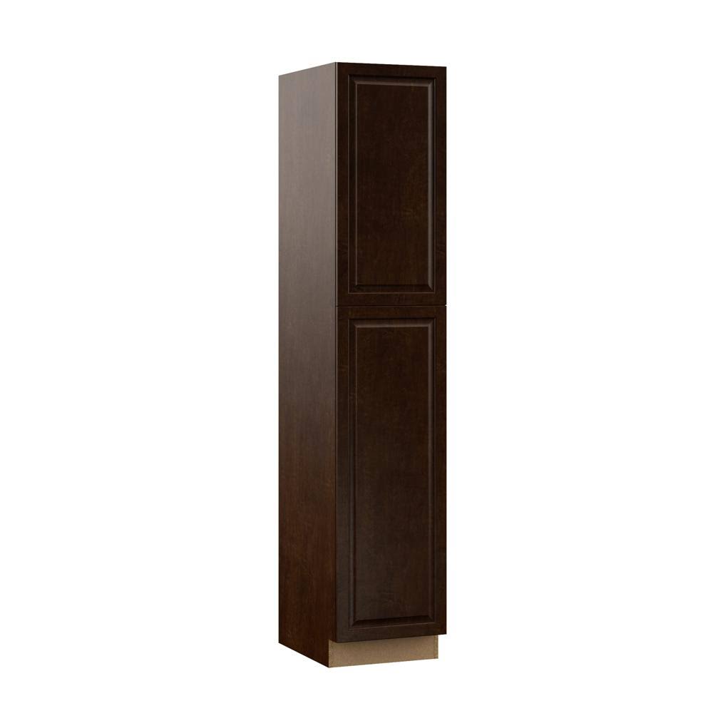Hampton Bay Designer Series Gretna Assembled 18x90x23.75 in. Pantry Kitchen Cabinet in Espresso, Gretna Espresso