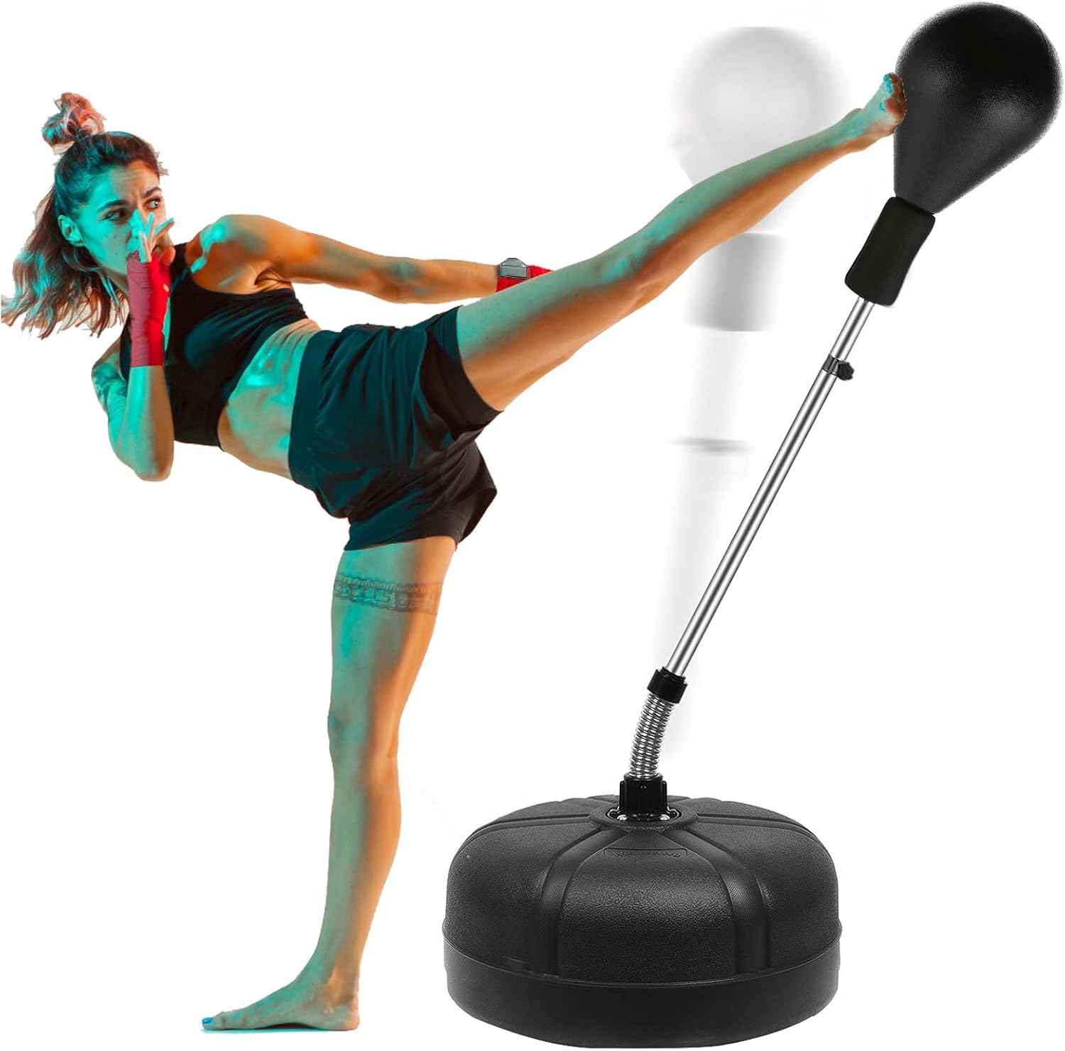 2022 New Upgrade Reflex Bag Punching Free Standing Boxing with Adjustable Height Strong Durable Spring Withstands Tough Hits for Adults & Teenagers Black