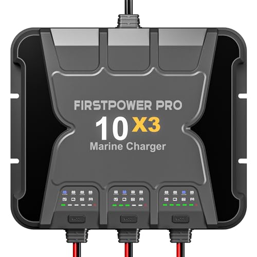 3 Bank Marine Battery Charger 10X3, 30A (10A/Bank) - 12V Waterproof Onboard Battery Charger, Battery Maintainer & Desulfator for SLA/AGM, Lithium (LiFePO4), Calcium & Deep-Cycle Battery - Charged 24/7