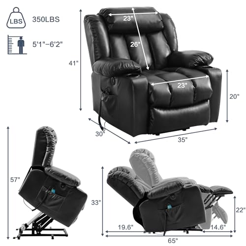 Power Lift Recliner Chair for Elderly, Electric Assist Lift Chairs with Massage & Heat, Cup Holders, Side Pockets, USB Ports, Remote Control, Leather (Ochre)