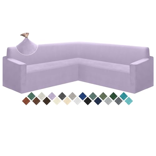 Velvet Corner Sectional Couch Covers L Shape Sofa Cover for Living Room Stretch Soft U Shaped Sofa Slipcover Non Slip Pets Dogs Furniture Protector with Elastic Bottom (Dark Brown,X- Large)