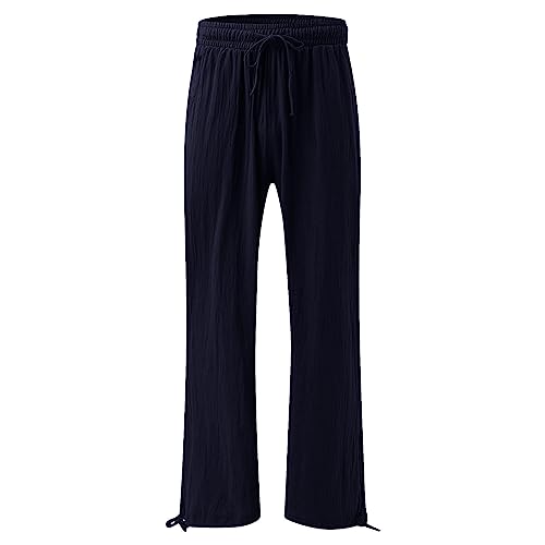 Linen Pants Women Comfy Flowy Wide Leg Pants Trousers Summer High Waisted Beach Palazzo Pants with Pockets 2024