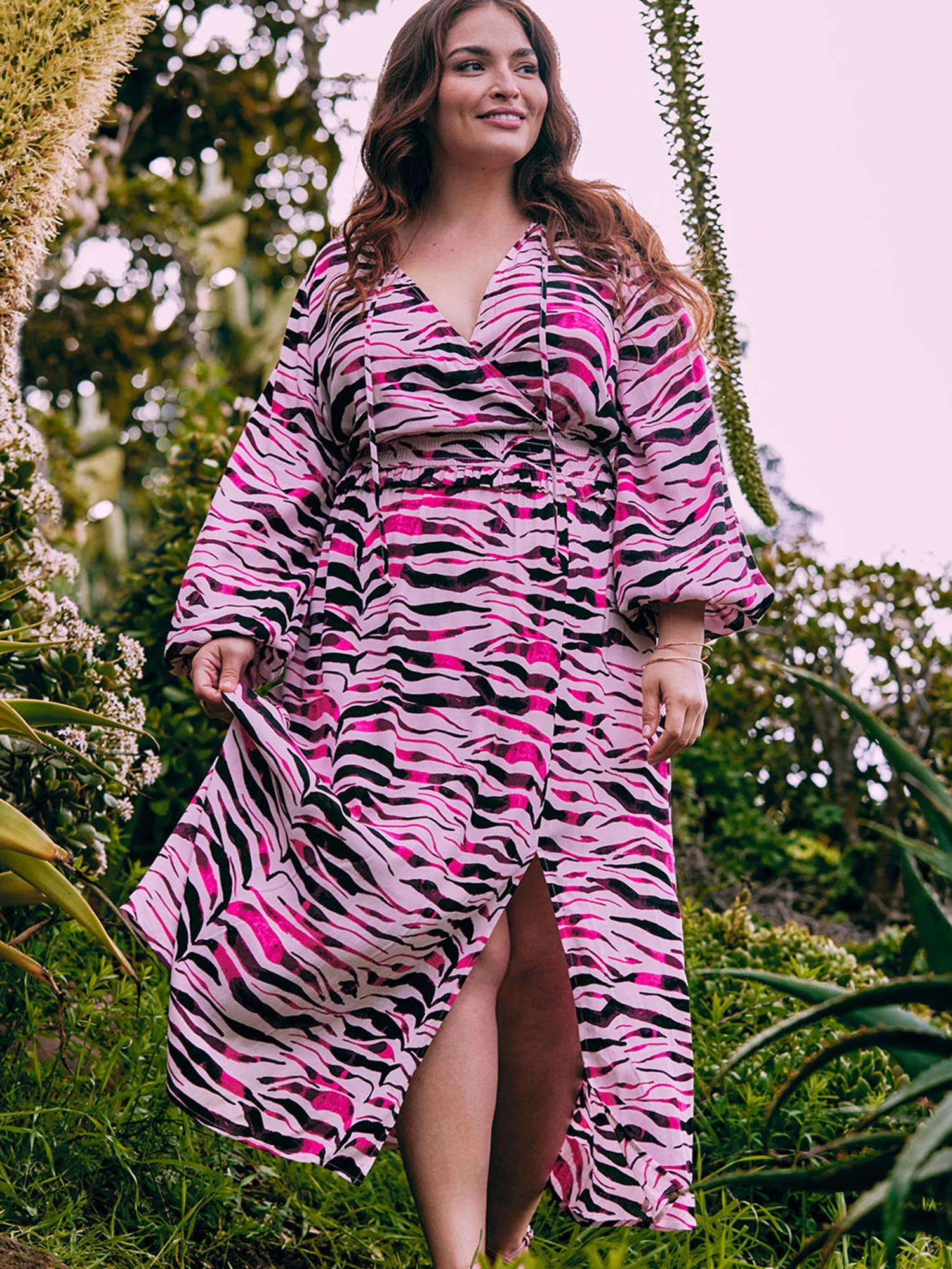 Eloquii Elements Women's Poet Sleeve Smocked Waist Maxi Dress