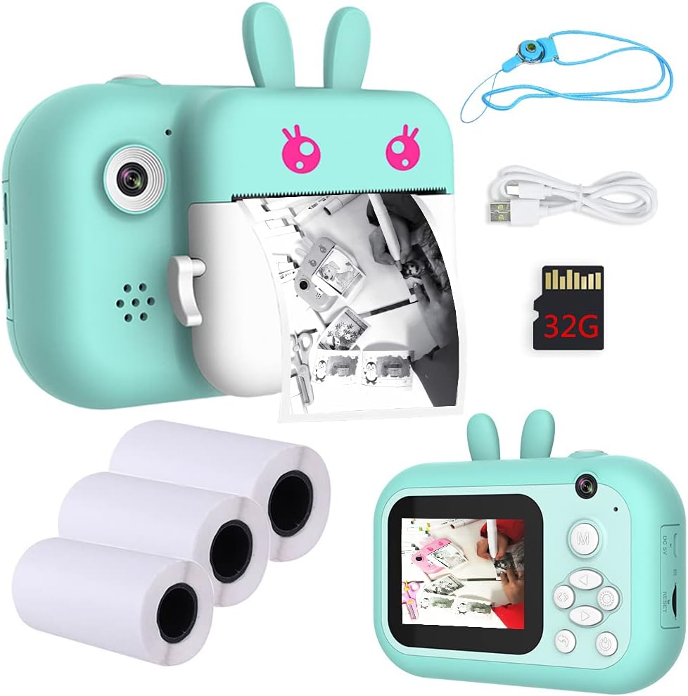 Instant Print Camera for Kids, Zero Ink Kids Cameras That Print Photos, 2.4 Color Screen, Portable Selfie Digital Camera, Birthday for Girls, 3 Rolls Print Paper&32GB SD Card - Pink