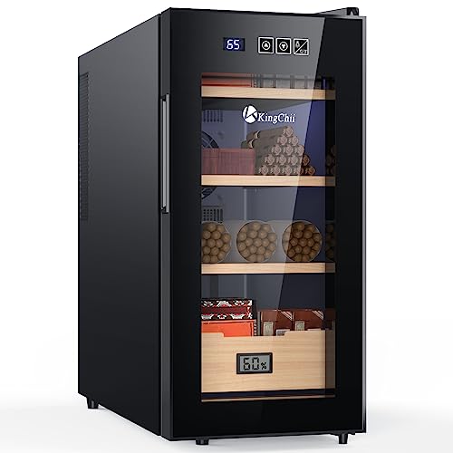 KingChii 16L Electric Cigar Humidors Temperature Control System, Cooling & Heating Humidor Cabinet with Spanish Cedar Wood Shelves & Hygrometer, Father's Day Gifts for Men (2 Layers 100 Capacity)