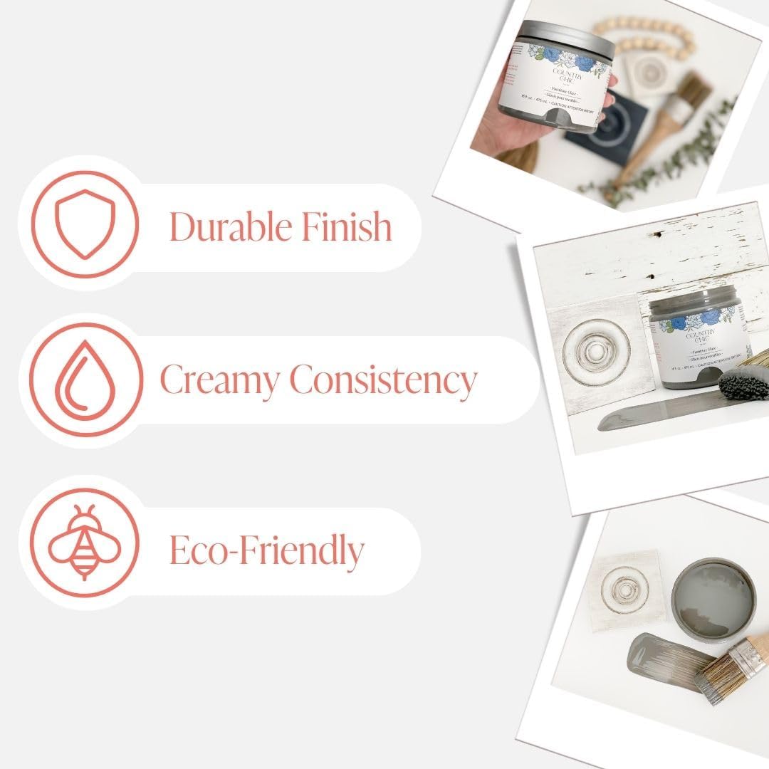 Furniture Glaze - Antique Patina Special Effects Glaze for Chalk Style Furniture Paint, Eco-Friendly Wood Stain, 6 Color Choices - Slate [Grey] - (4 oz)