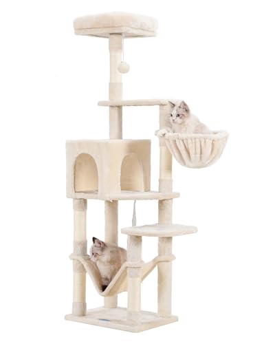 Hey-brother Cat Tree with Large Hammock, Multi-Level Cat Tower for Indoor Cats, Cat Condo with Sisal-Covered Scratching Posts and Top Perch, Light Gray MPJ050W