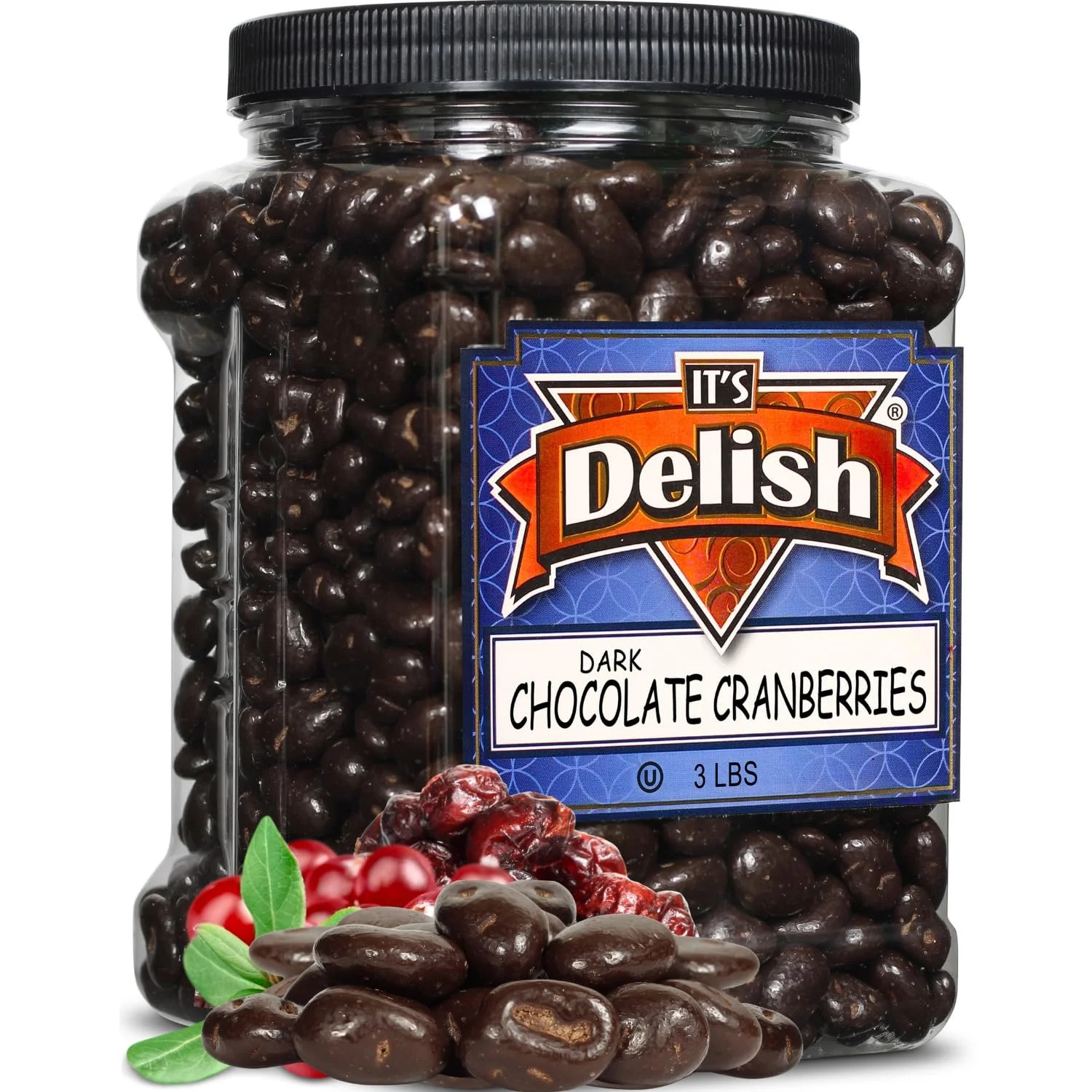 Dark Chocolate Covered Cranberries by Its Delish, 3 LBS Jumbo Container  Gourmet Dark Chocolate Cranberries, Healthy Snacks Chocolate Fruit  USA Made, Vegan, Kosher