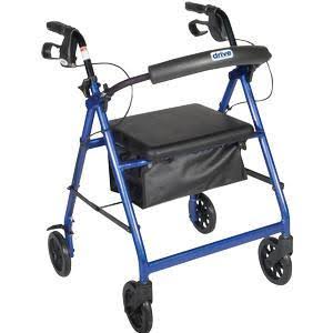 Drive Medical Aluminum Rollator Walker Fold Up and Removable Back Support, Padded Seat, 8x22 Casters, Blue
