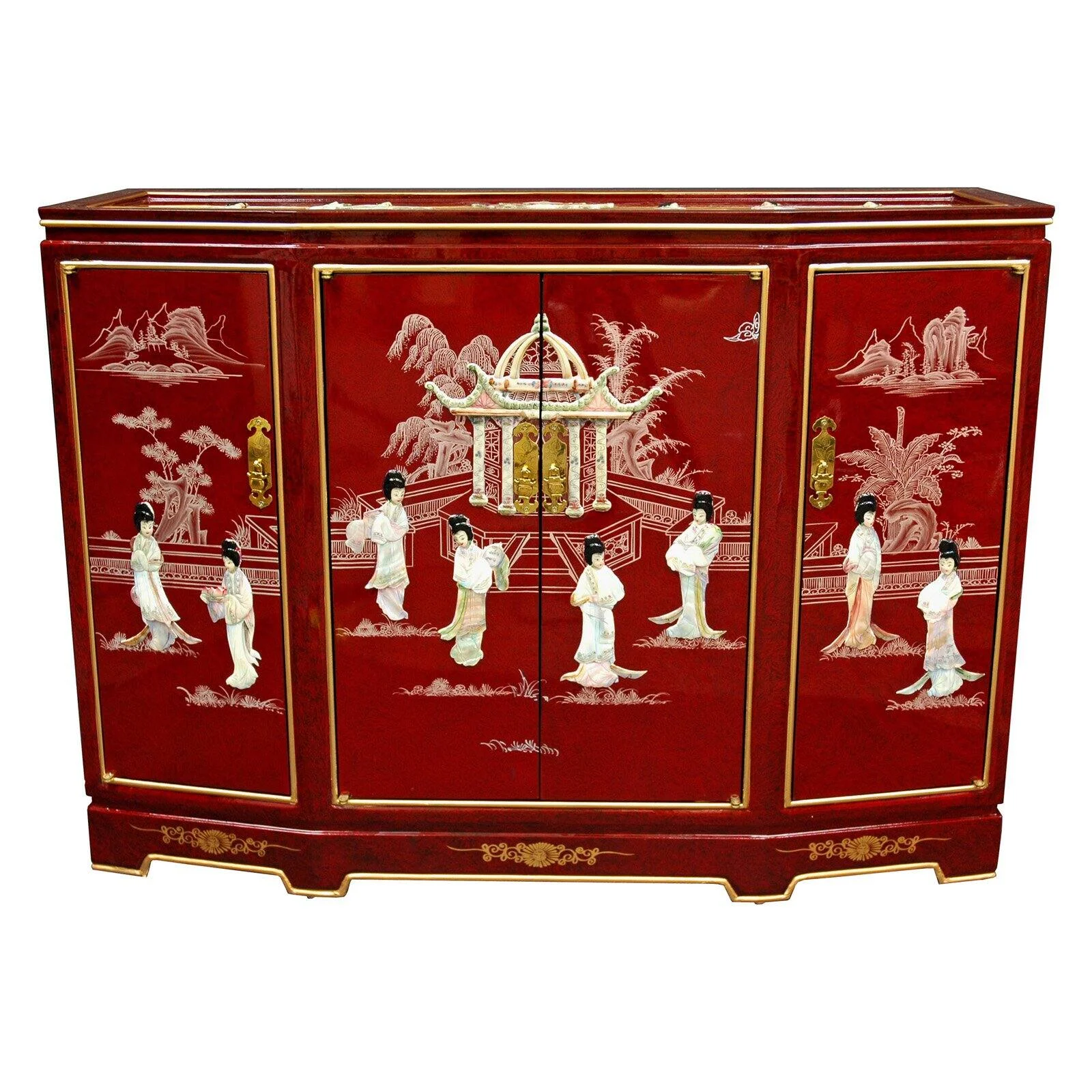 Oriental Furniture Slant Front Cabinet, Red color, 40.00