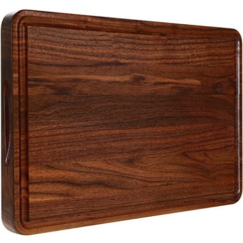 AZRHOM Extra Large Thick Walnut Wood End Grain Cutting Board 24x18x2 In, Wooden Butcher Block, Chopping Board For Kitchen with Juice Groove Handles Non-Slip Pats (Gift Box)