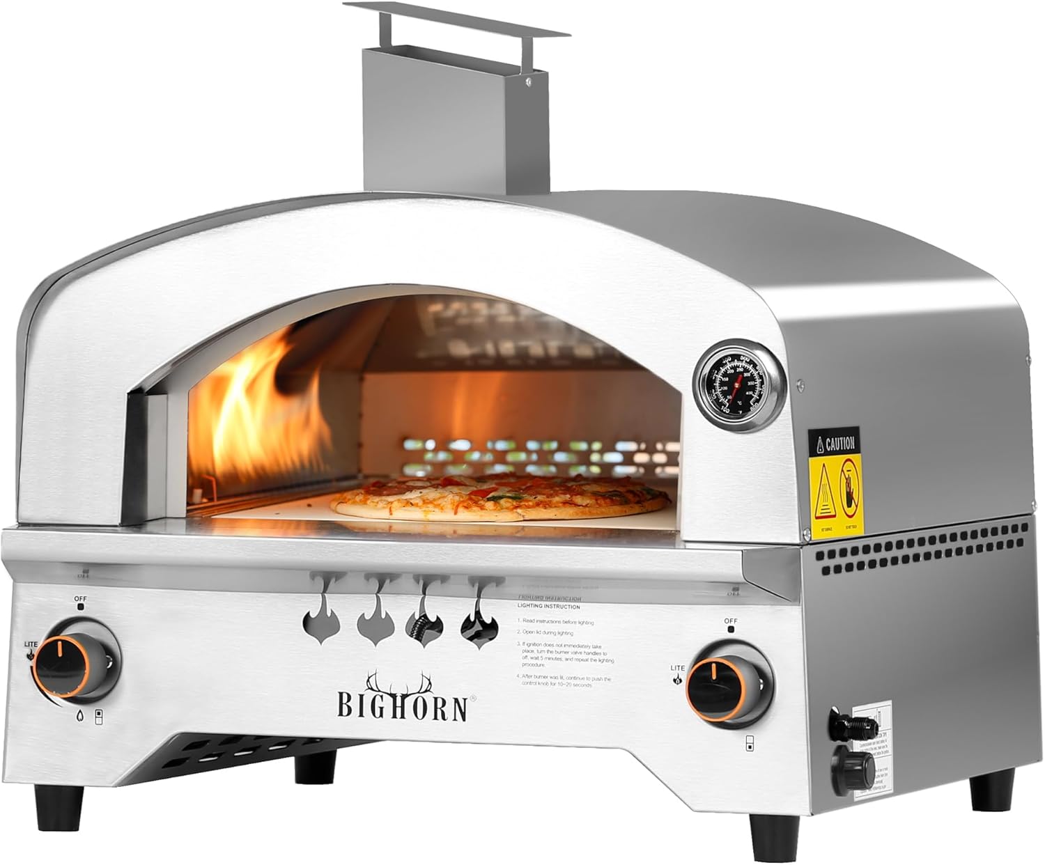 BIG HORN OUTDOORS Gas Pizza Oven Countertop Stainless Steel Propane Pizza Oven with 13
