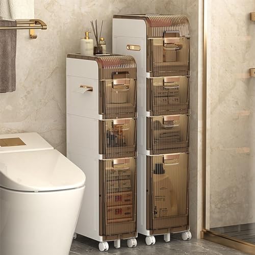 Narrow Bathroom Floor Storage Cabinet with Multi-layer Drawers Universal Wheels, Tall Slim Bathroom Storage Unit Free Standing Storage Cabinet for Small Spaces, Gaps, Kitchen, Hallway ( Size : 93cm )