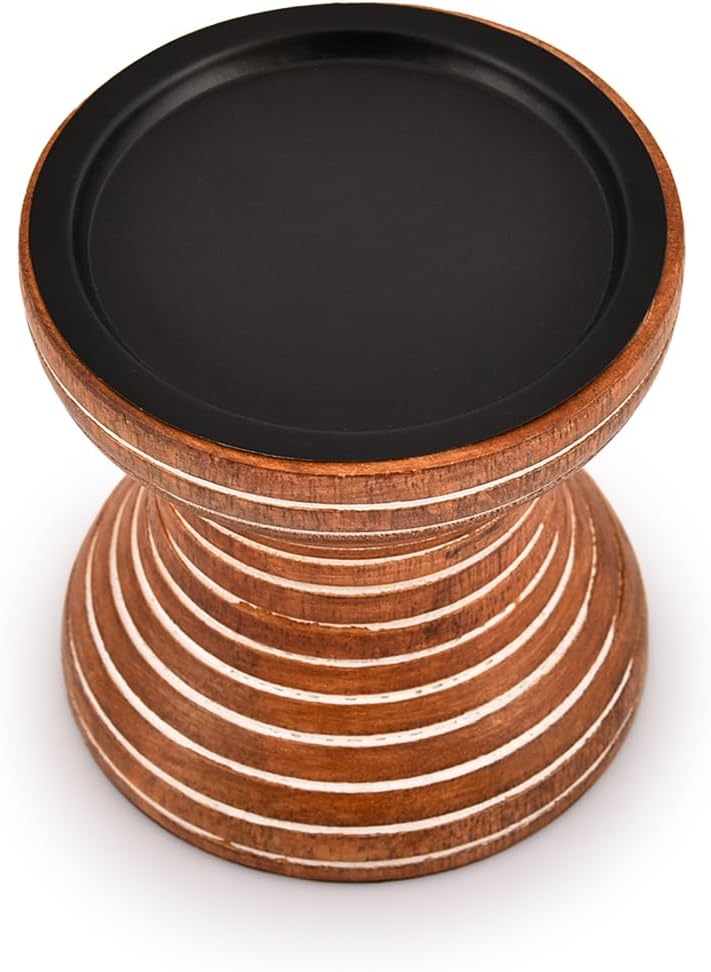 Candlestick Holders Mango Wood Farmhouse Rustic Wood Candle Holder for Dining Table Centerpiece, Coffee Table, Mantel, Or Any Table Top, Small (4