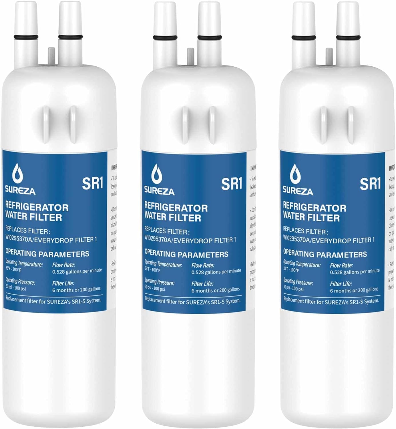 Refrigerator Water Filter Compatible with Everydrop® Filter 1, EDR1RXD1, W10295370A, WHR1RXD1, P8RFWB2L, W10295370, EDR1RXD1B, P4RFWB, Kenmore® 46-9081, 46-9930, 3Pack