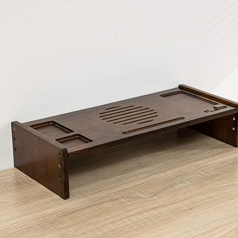 Maydear Bamboo Monitor Stand Riser with Drawer, 2 Tier Desk Organizer Stand for Laptop Computer, Desktop Printer Stand, Versatile as Storage Shelf & Screen Holder (Bamboo - Walnut)