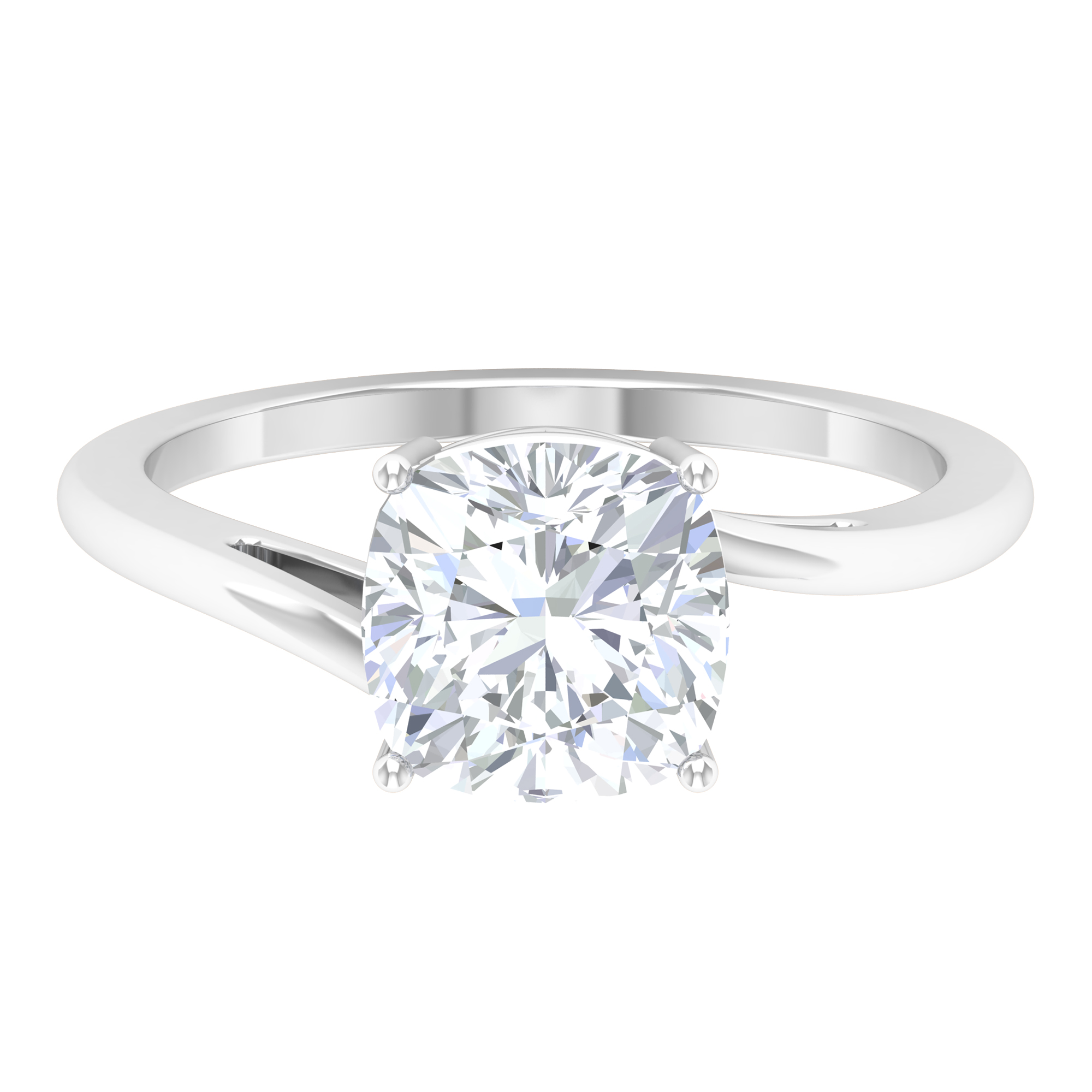 Cushion Cut Moissanite Solitaire Engagement Ring for Women - 8 mm, 925 Sterling Silver, US 4.00