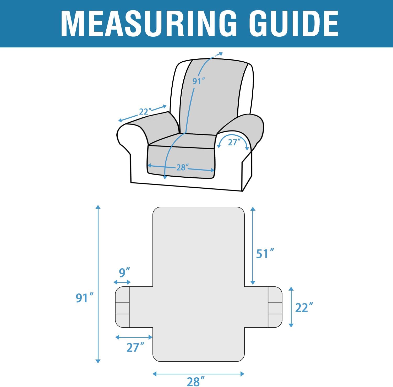 H.VERSAILTEX 100% Waterproof Oversized Recliner Cover 1-Piece Reversible Recliner Covers for Large Recliner with Elastic Straps Sitting Width Up to 28