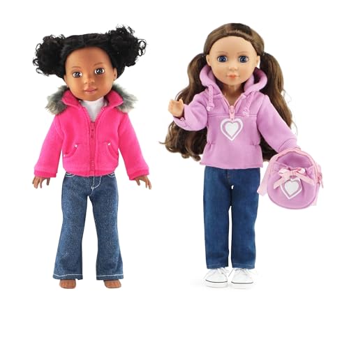 Emily Rose 14.5-Inch Fashion Doll Clothes & Accessory Gift Bundle | 6-PC Set with Faux Fur Coat, T-Shirt Tee, Hoodie Sweatshirt, Backpack and 2 Pairs of Jeans | 14