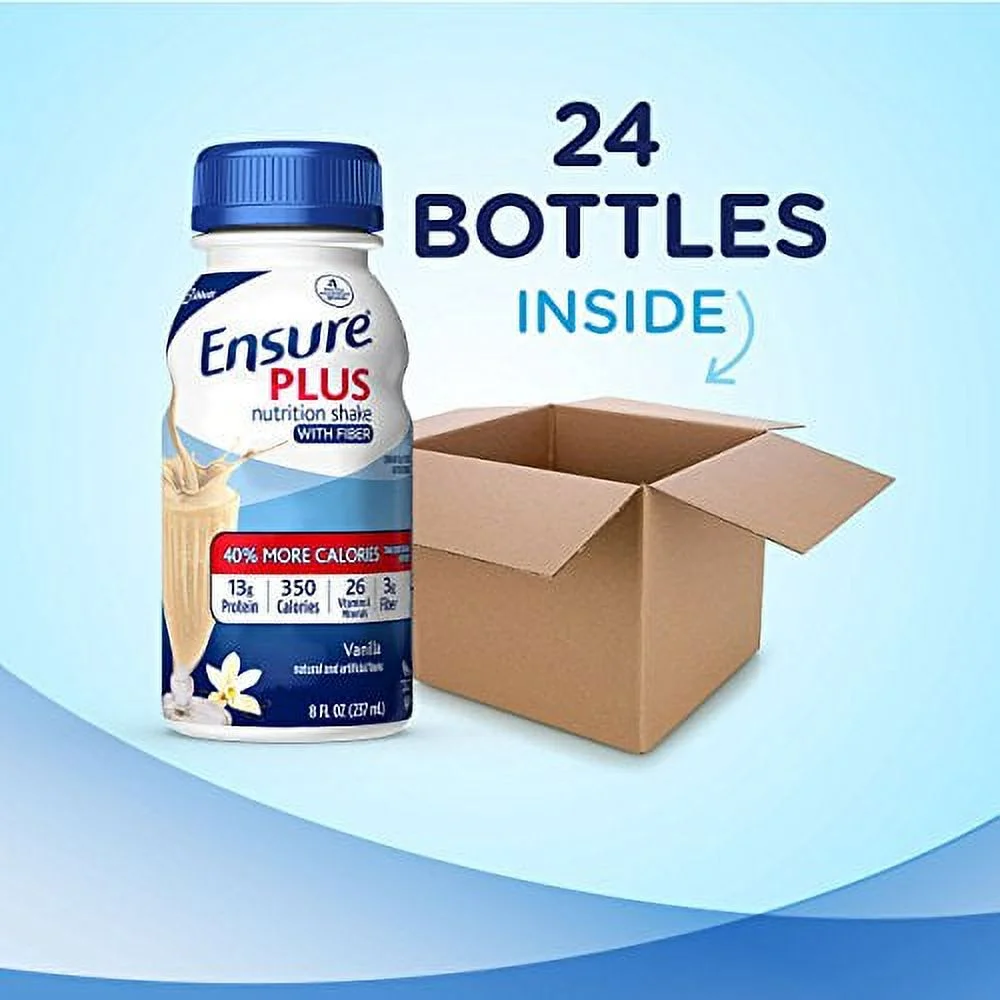 Ensure Plus Liquid Nutrition Shake with Fiber, 16 Grams of Protein, , Vanilla, 8 Fl Oz Bottle (Pack of 24)