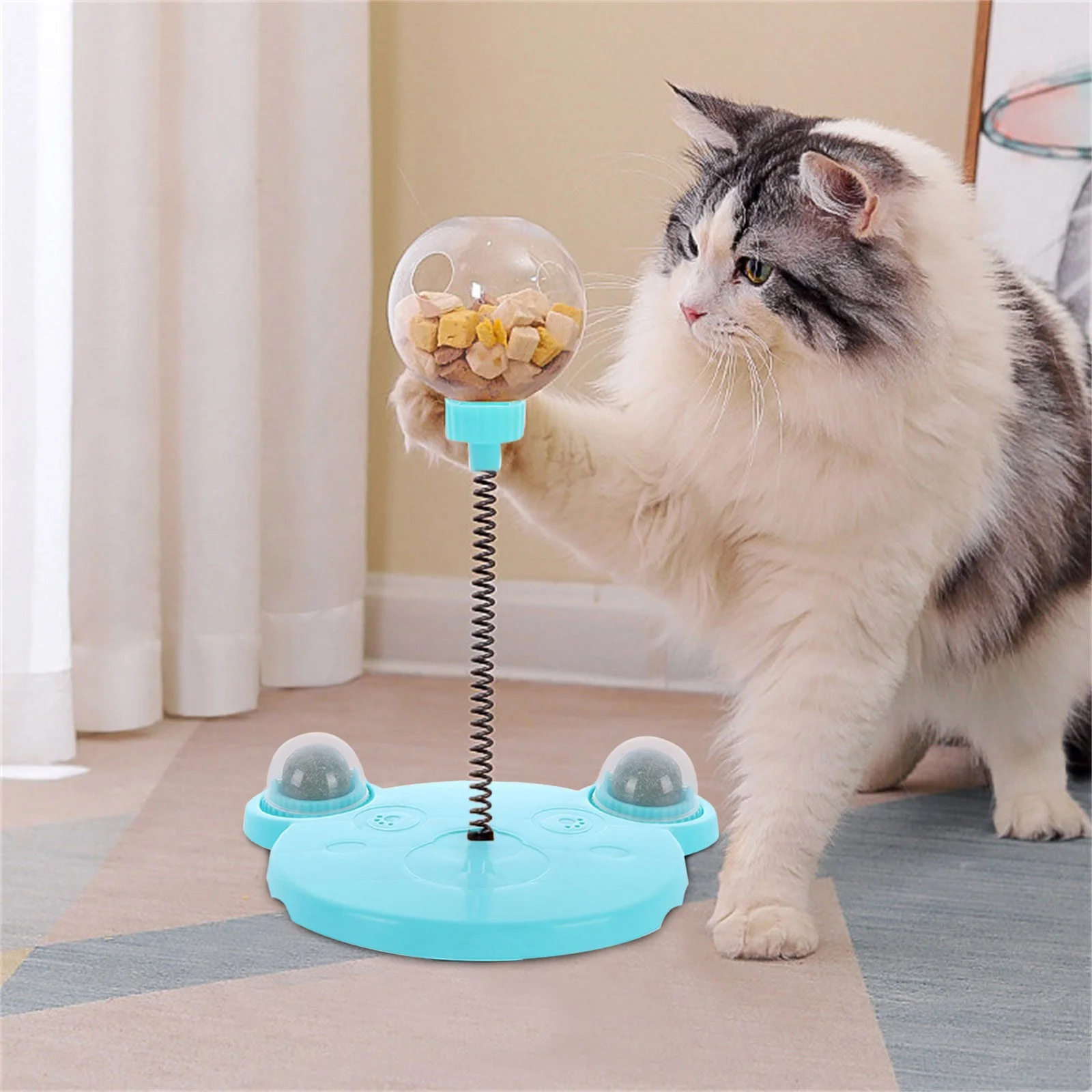 Cat Treat Dispenser, 2025 New Treat Dispensing Dog Toys, Interactive Pet Toy, Multifunctional Slow Feeder Leaking Treats Ball Pet Feeder Toy with Peppermint Balls
