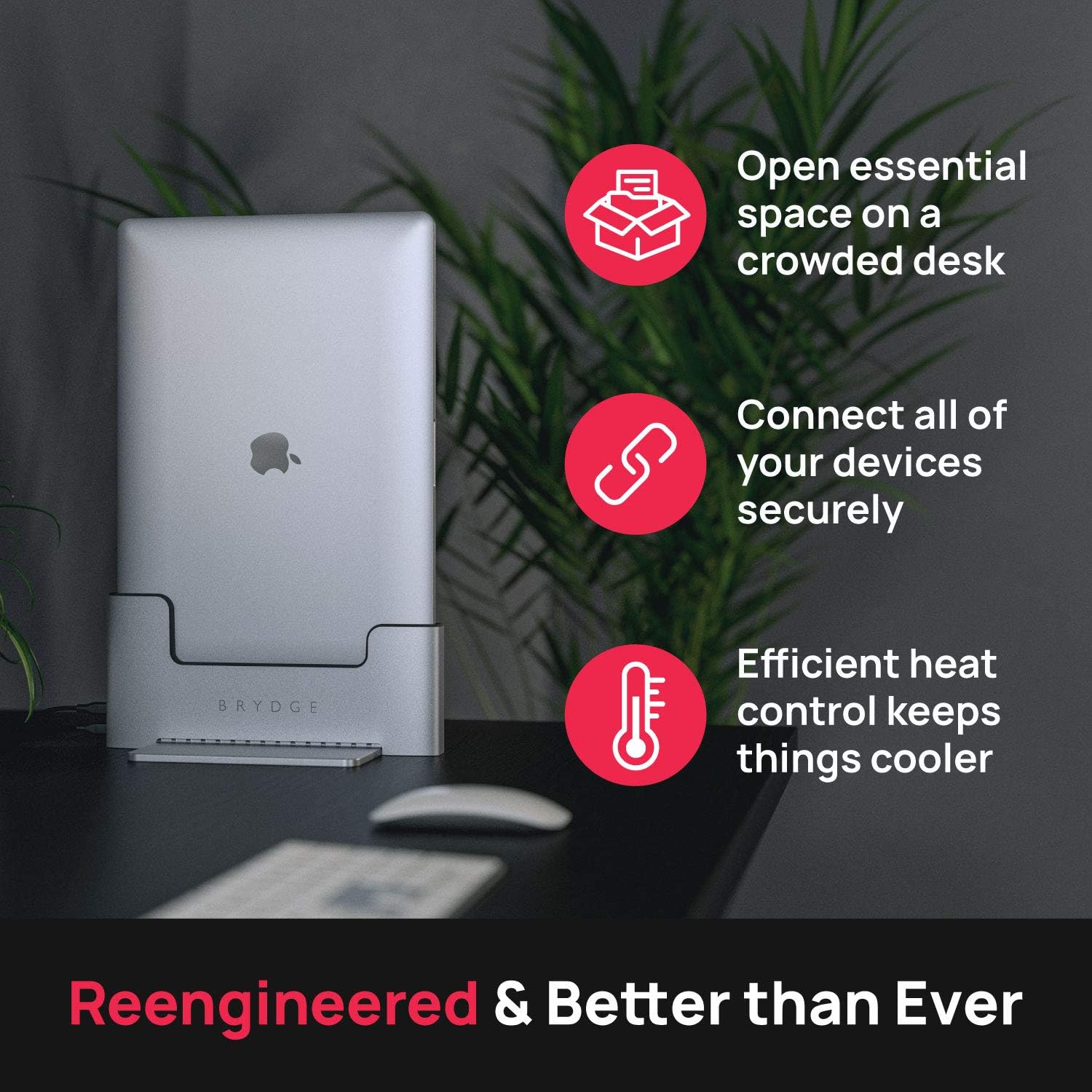 Brydge Vertical Docking Station Compatible with 16-inch MacBook Pro with Touch Bar (2019-2016), 2 x Thunderbolt 3 Ports