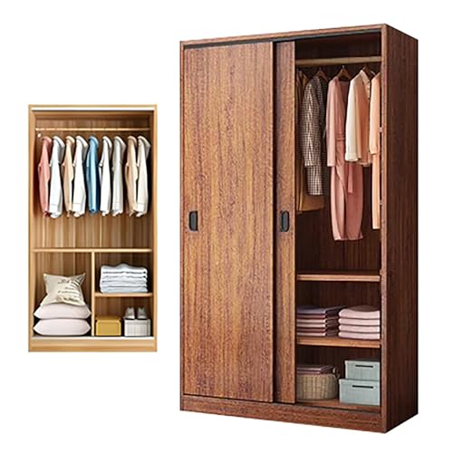 Armoire Wardrobe Closet Cabinet with Sliding Door,Freestanding Bedroom Closet Wardrobe with Shelves & Hanging Rods,Tall Wood Clothes Organizer Storage Cabinet(55