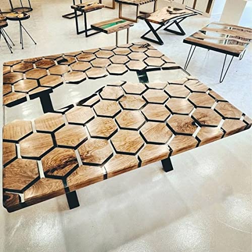 Customized Large Epoxy Table, Resin Dining Table Hezagon Wood Table for 2, 4, 6, 8 River epoxy Table, Epoxy Coffee Table, Living Room Table, Home decor (without Stand, 108 x 36 Inches)